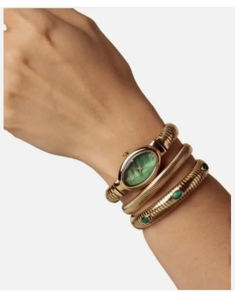 Anne Klein New York Ladies Green Malachite Bracelet And Watch Set / 12/7752MAST